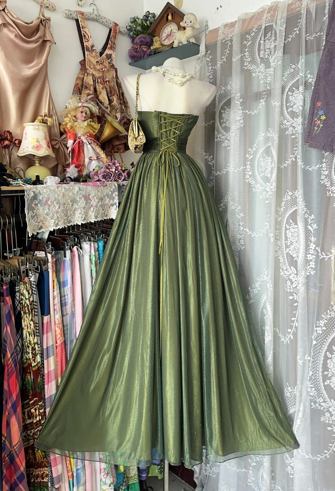 Strapless Green A Line Prom Dress Retro Evening Dress  J10654