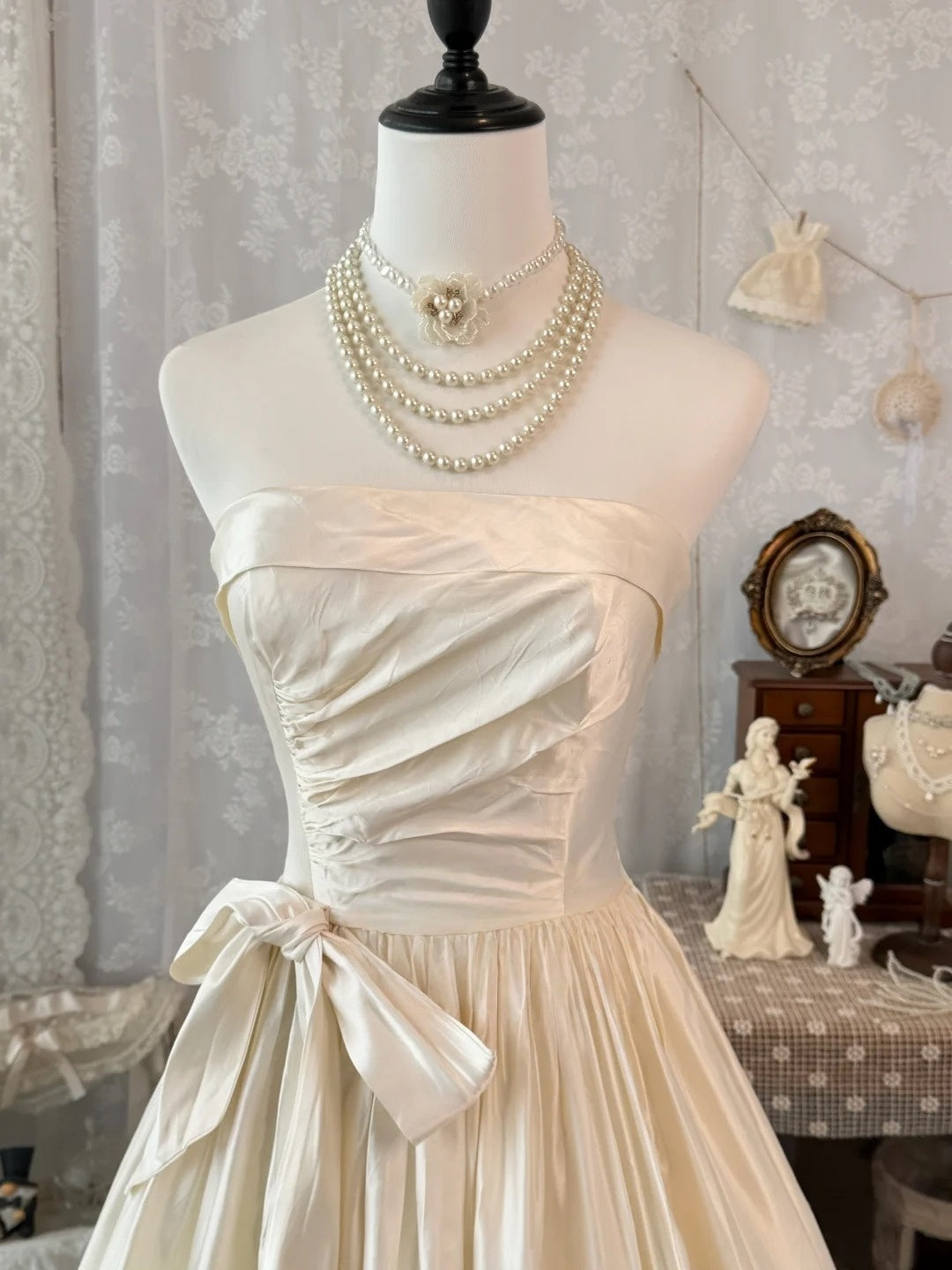 Strapless Ivory Satin Birthday Dress A-Line Evening Dress