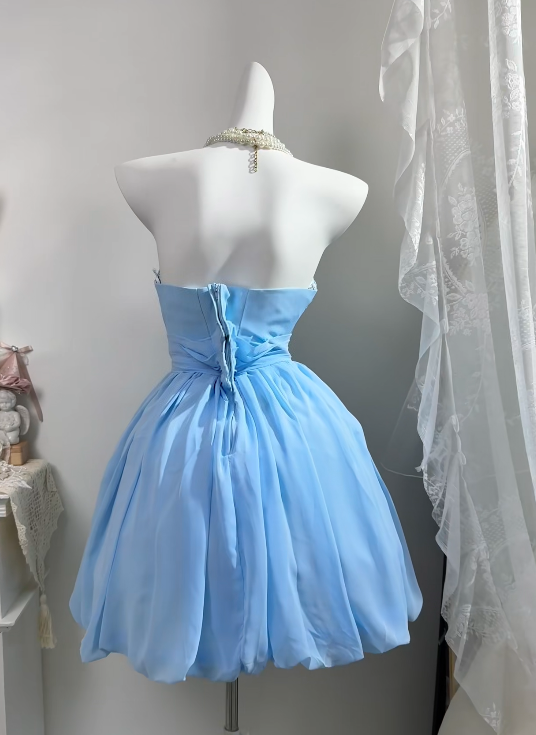 Strapless Light Blue Homecoming Dress Short Party Dress  J11701
