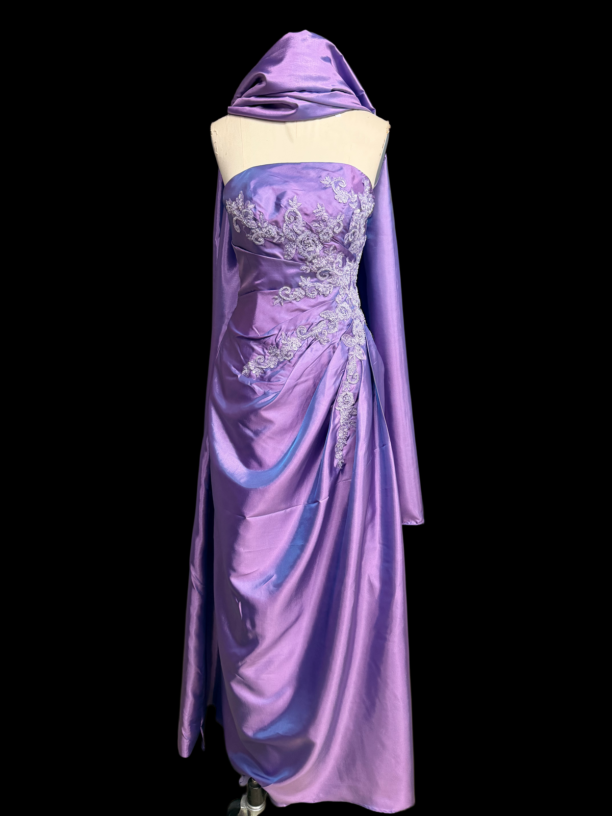 Strapless Lilac A-Line Prom Dress Retro Beaded Appliques Evening Gown