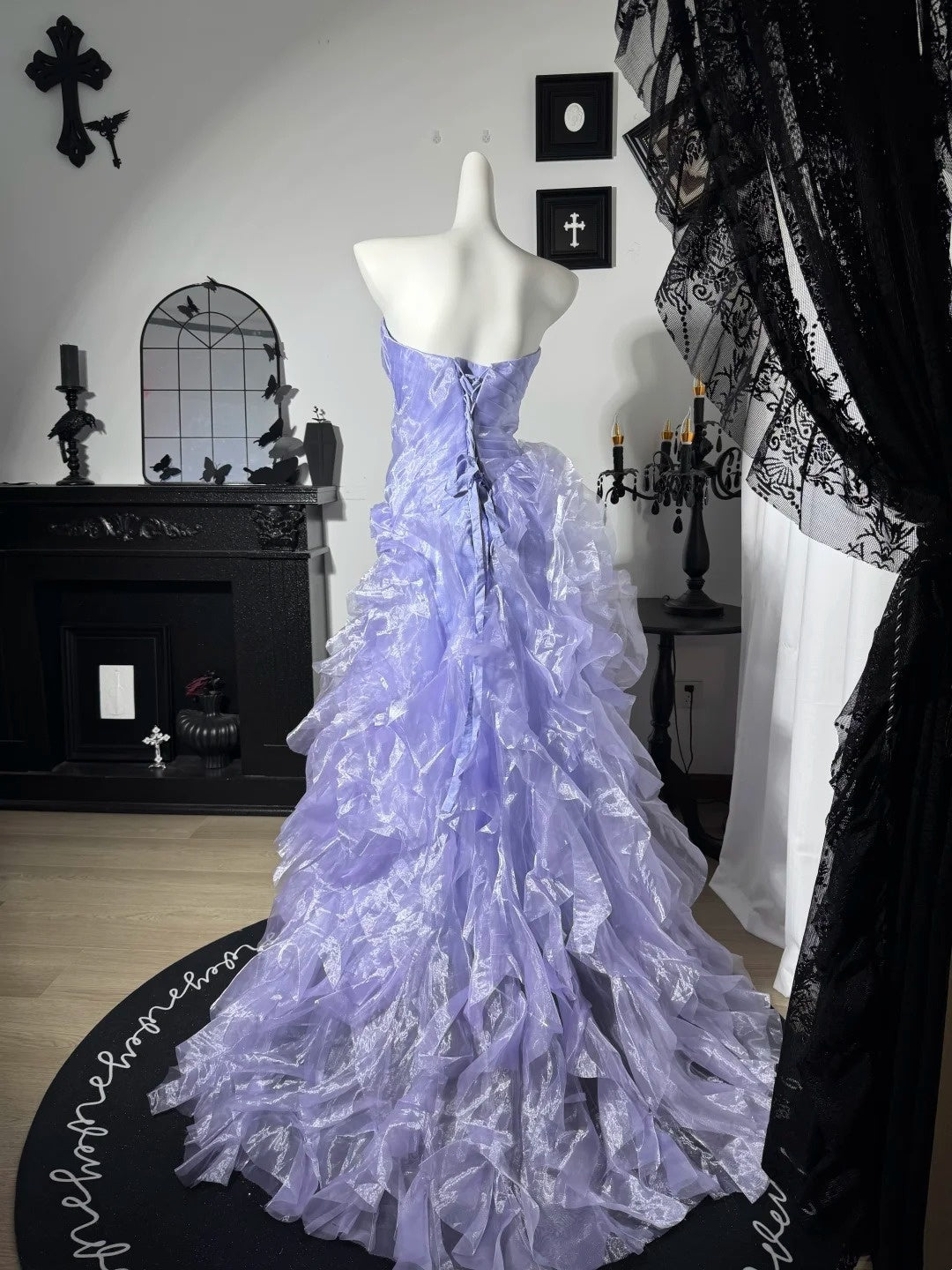 Strapless Lilac Organza Prom Dress Ruffled Birthday Dress