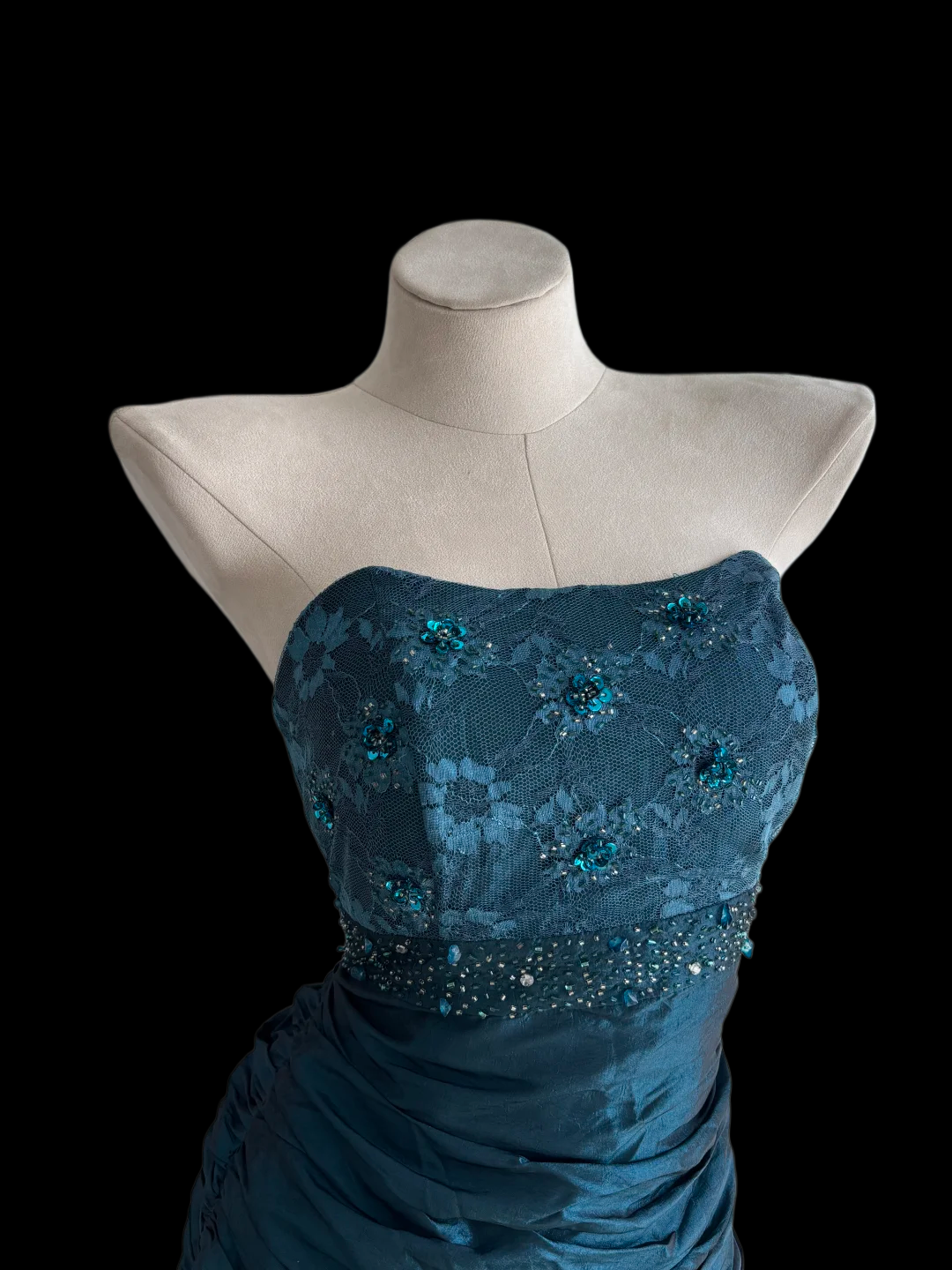 Strapless Mermaid Teal Prom Dress Vintage Ruffled Evening Dress
