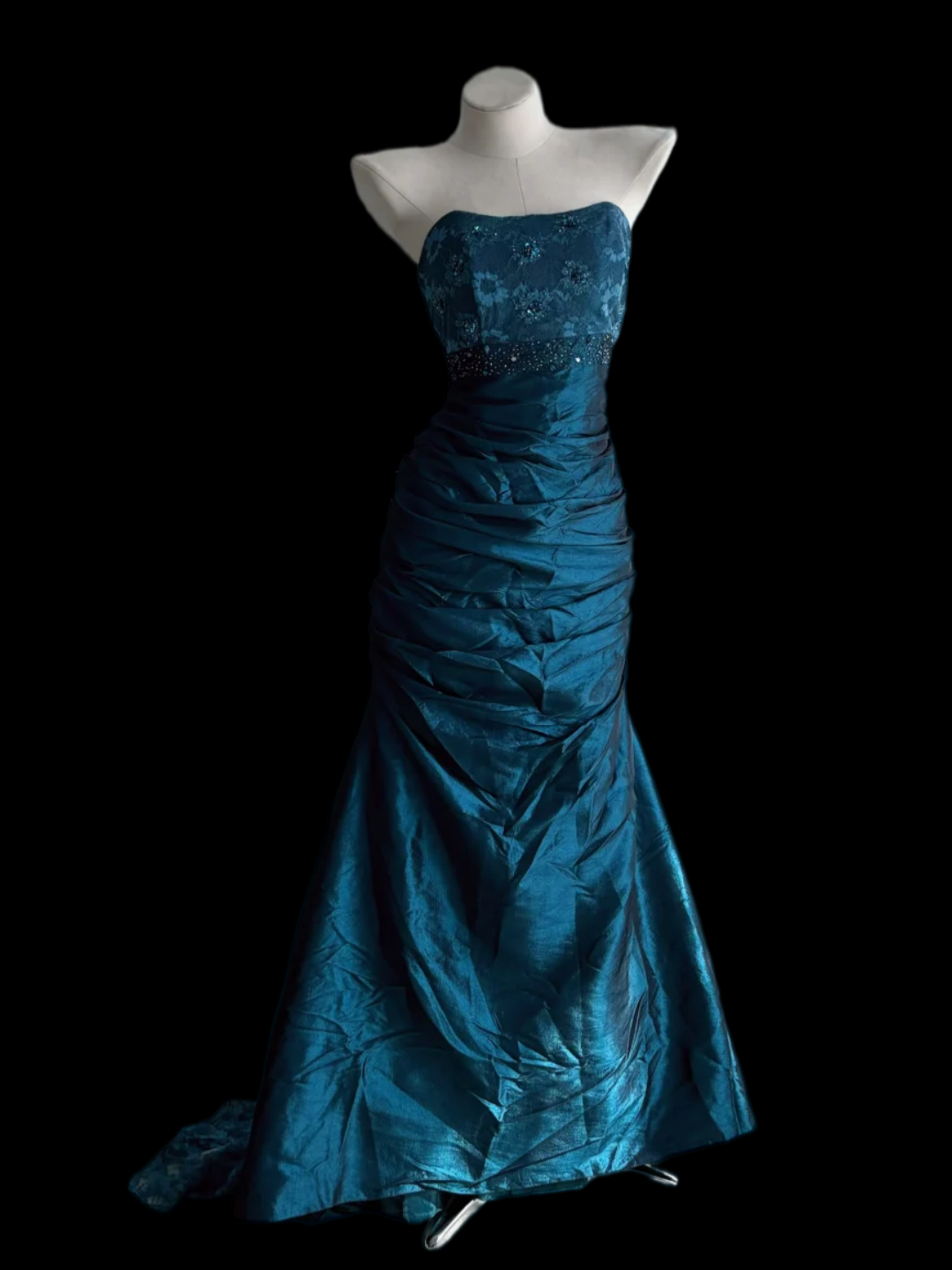 Strapless Mermaid Teal Prom Dress Vintage Ruffled Evening Dress
