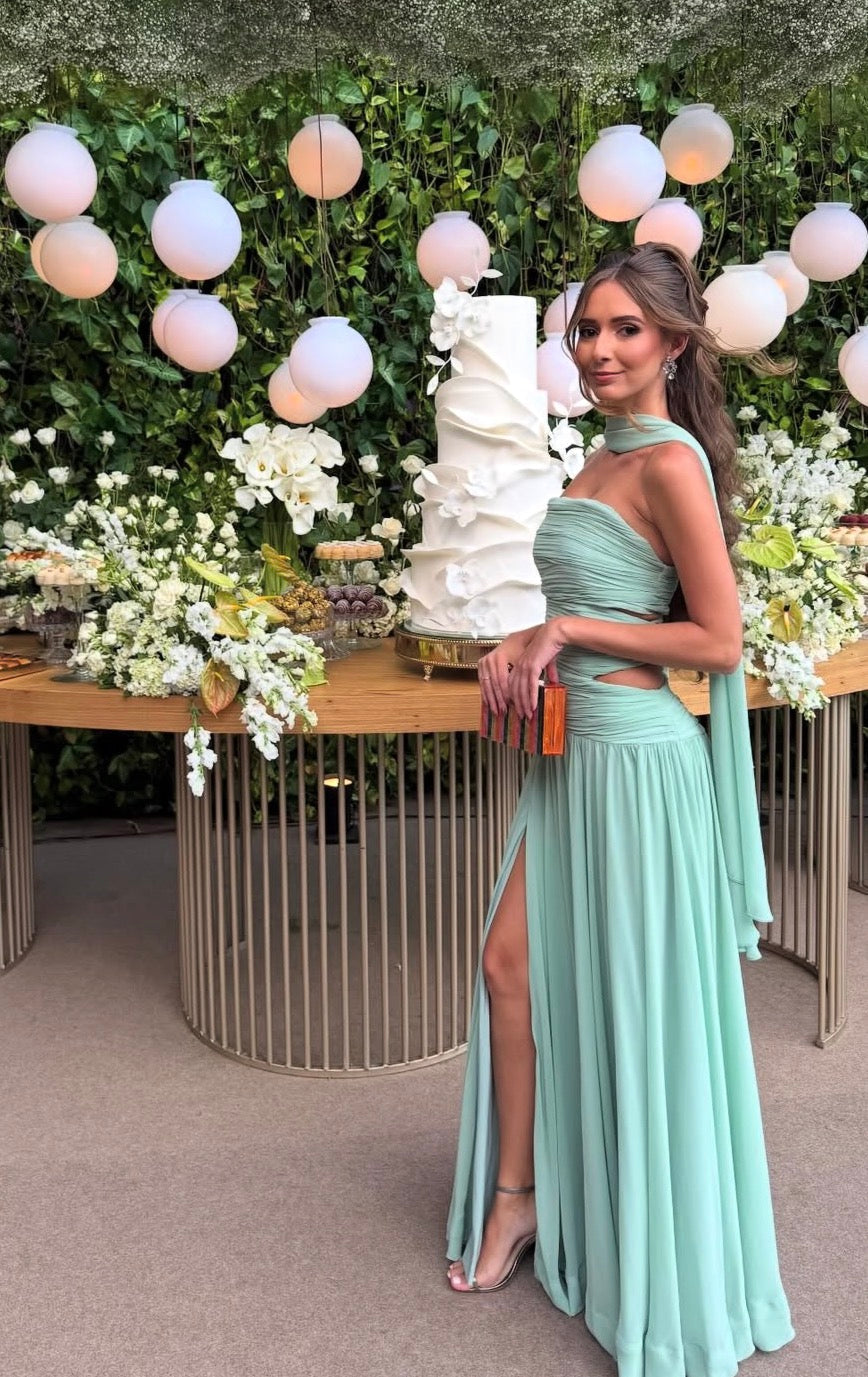 Strapless Mint Green Chiffon Wedding Guest Dress Formal Prom Dress J9922