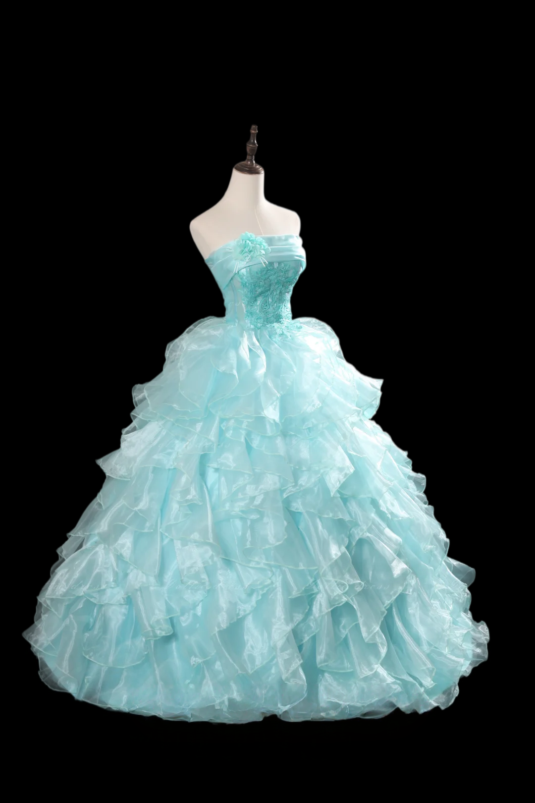 Strapless Mint Green Ruffled Quinceanera Ball Gown Sweet 16 Birthday Dress