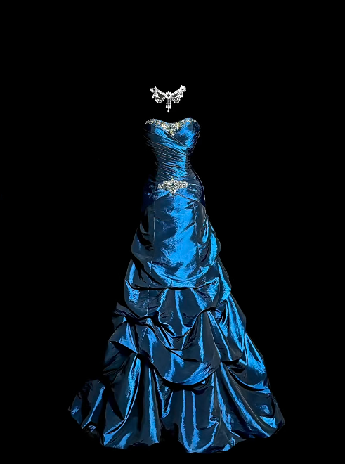 Strapless Navy Blue Formal Prom Dress Beaded Retro Evening Gown  J11039