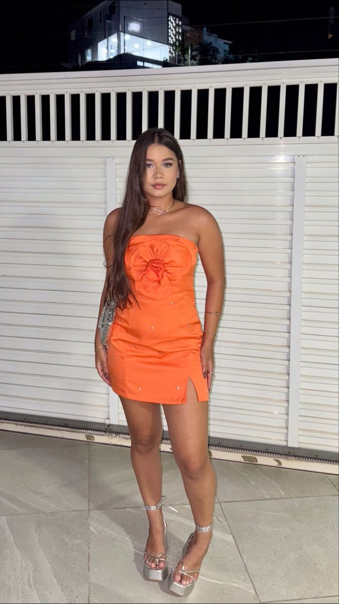 Strapless Orange Sheath Homecoming Dress Satin Party Dress