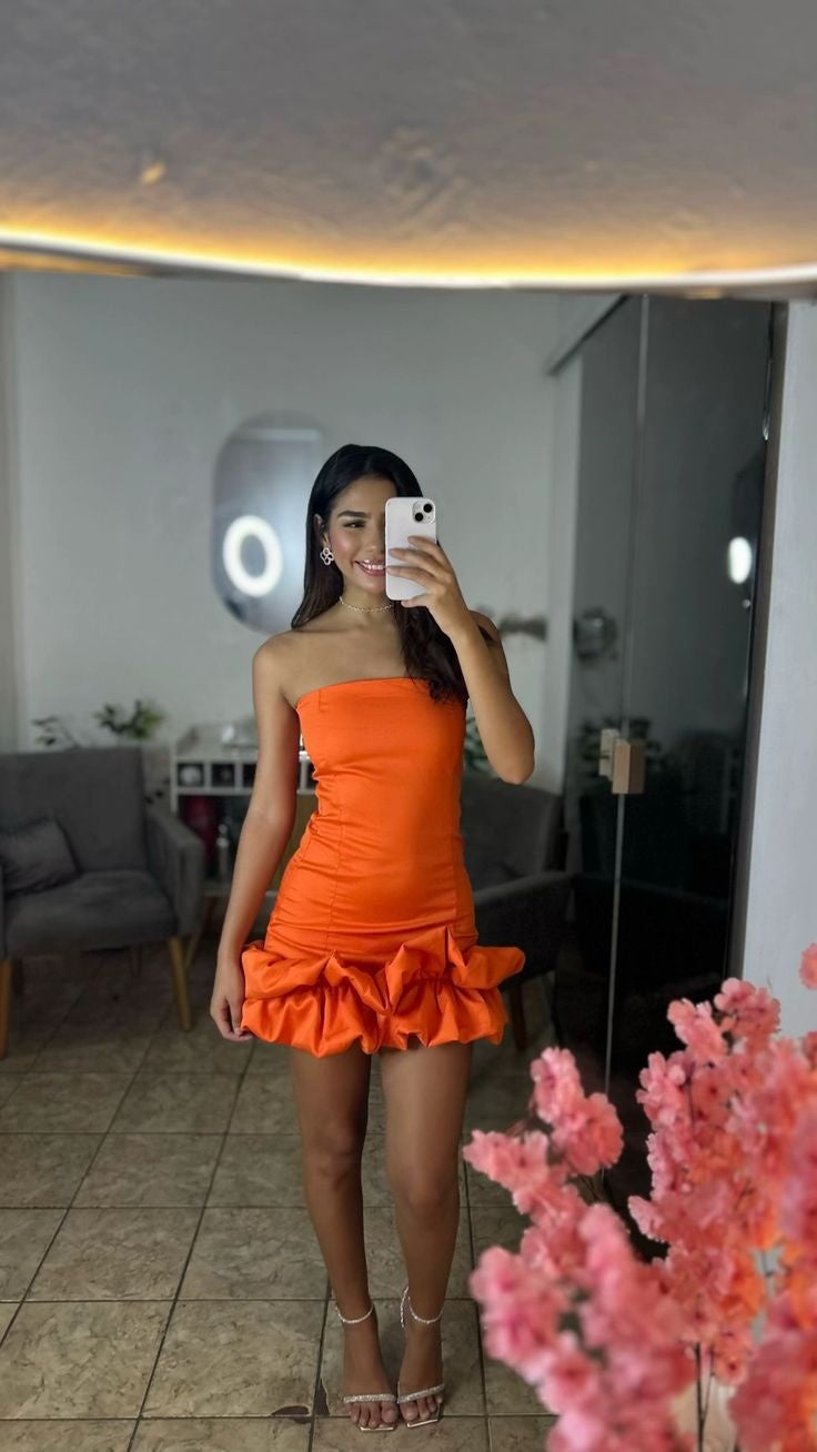 Strapless Organza Ruffled Sheath Homecoming Dress Short Birthday Dress