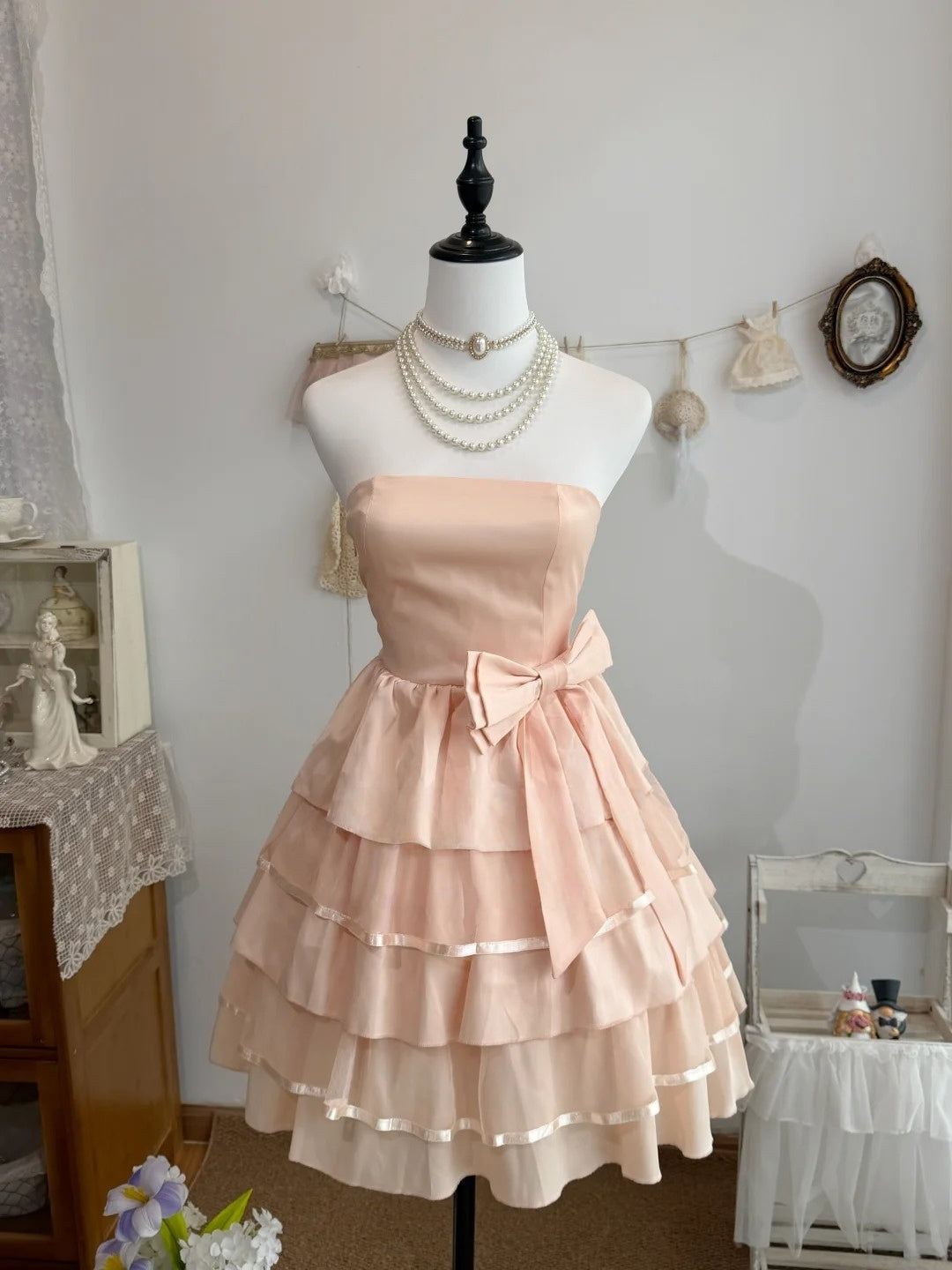 Strapless Peach Chiffon A-Line Layered Homecoming Dress