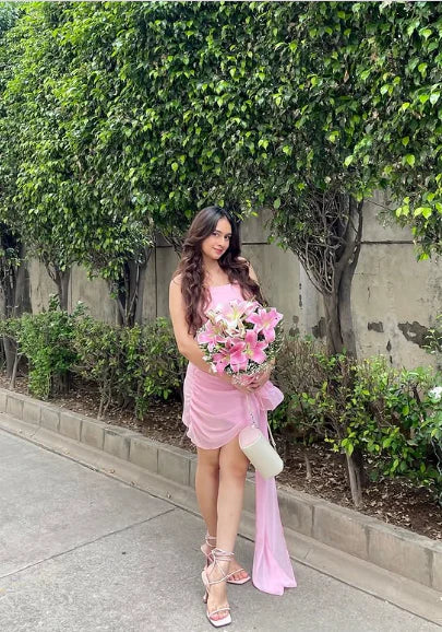 Strapless Pink Sheath Homecoming Dress J10703