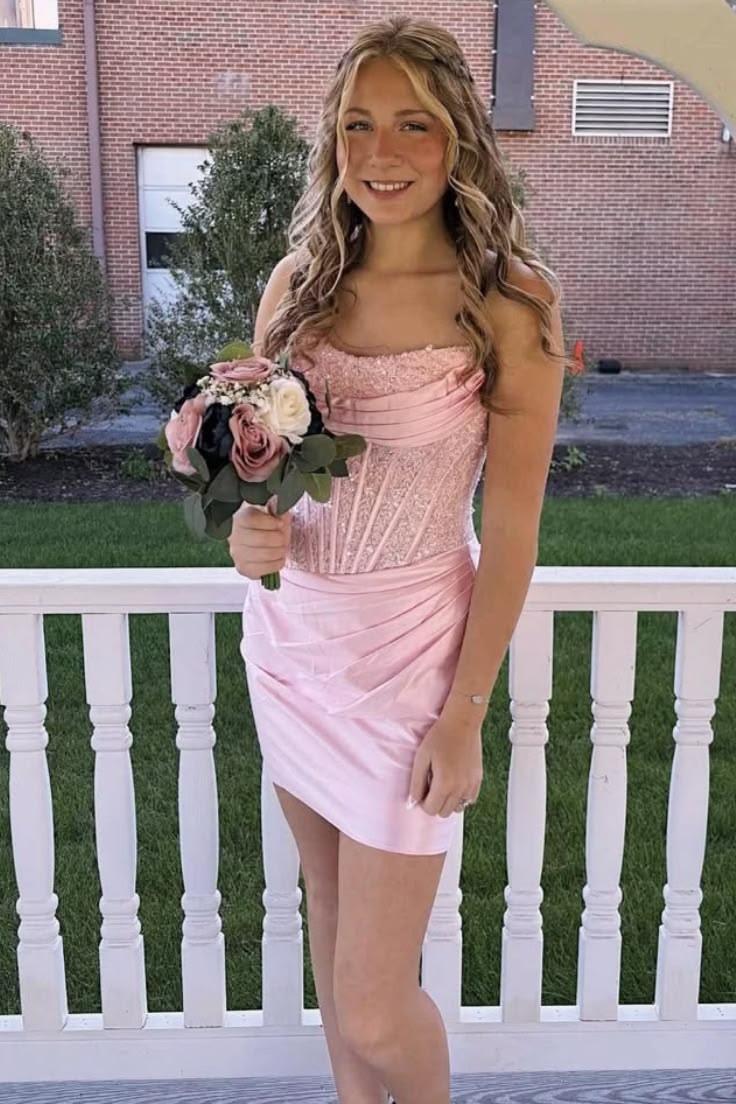 Strapless Pink Sheath Short Homecoming Dress