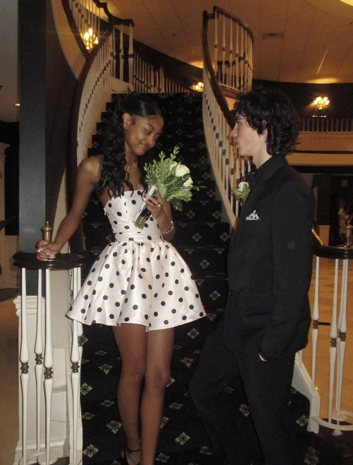 Strapless Polka Dots A-Line Short Birthday Dress Satin Homecoming Dress