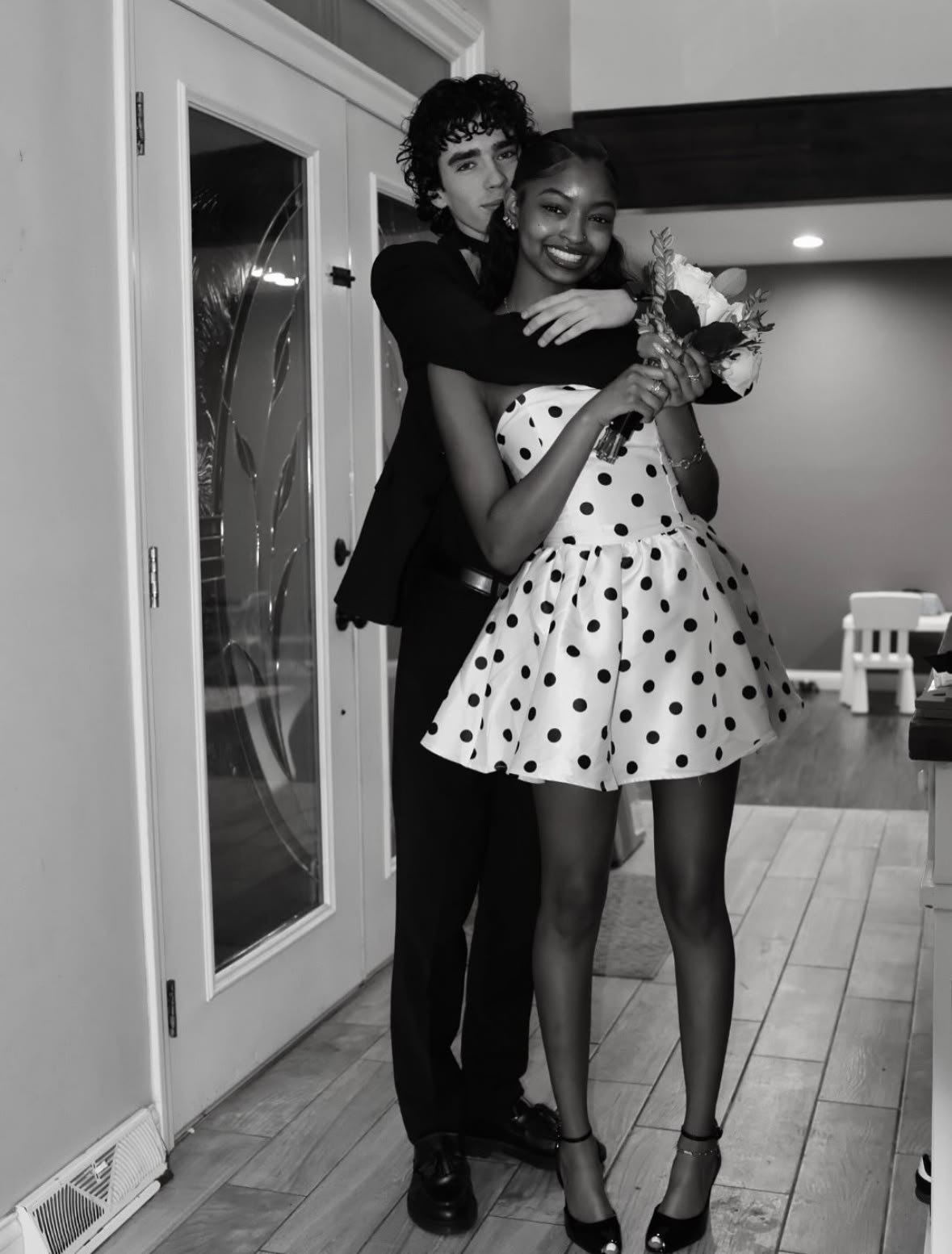 Strapless Polka Dots A-Line Short Birthday Dress Satin Homecoming Dress
