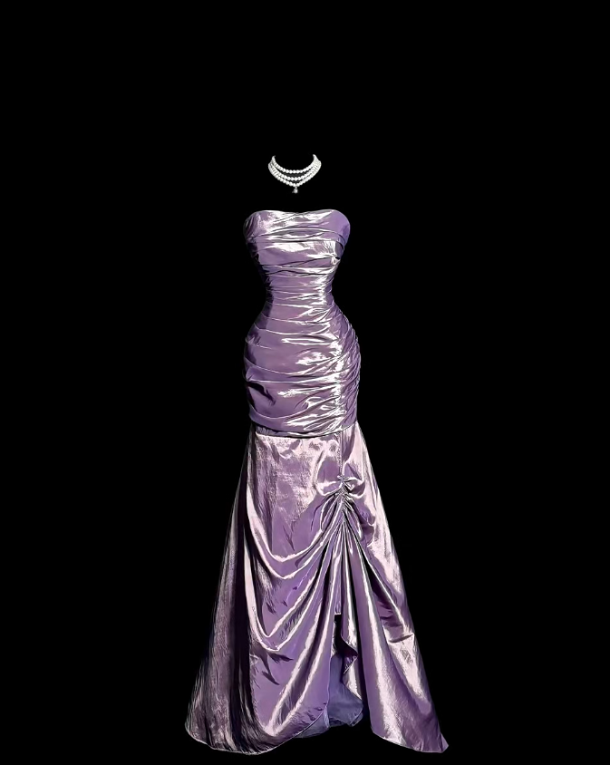 Strapless Purple Satin Prom Dress Mermaid Evening Dress
