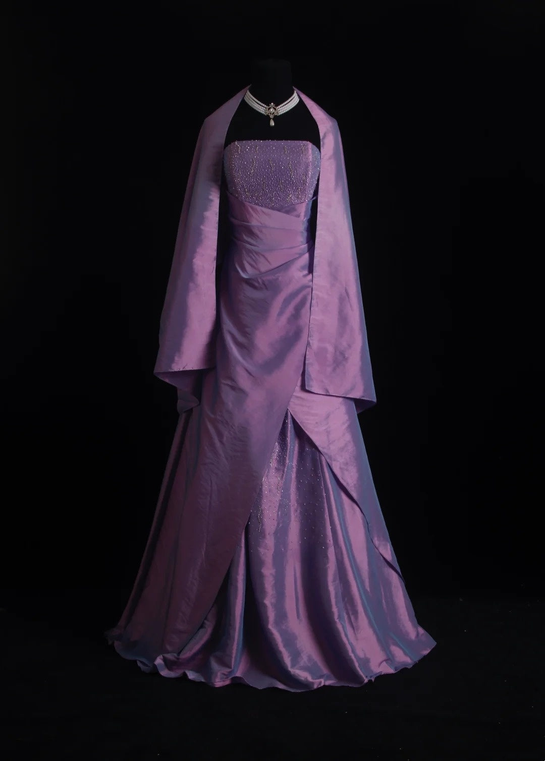 Strapless Purple Taffeta Prom Dress Retro Formal Evening Dress