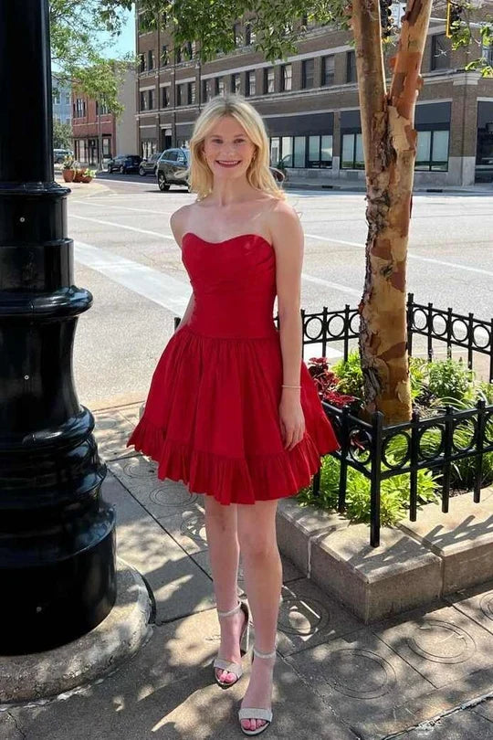 Strapless Red A Line Homecoming Dress Short Party Dress  J11443