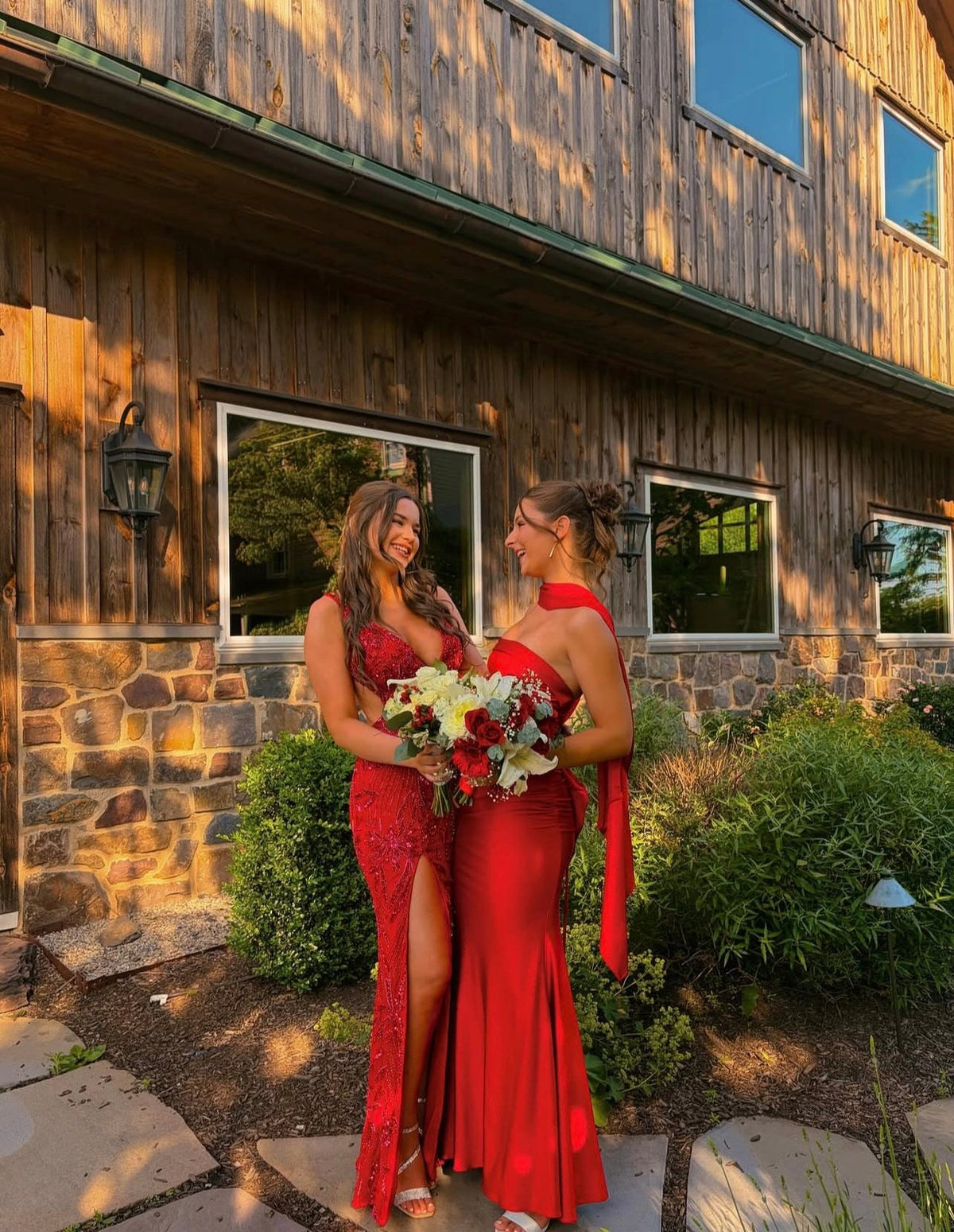Strapless Red Mermaid Satin Prom Dress Formal Wedding Guest Dress