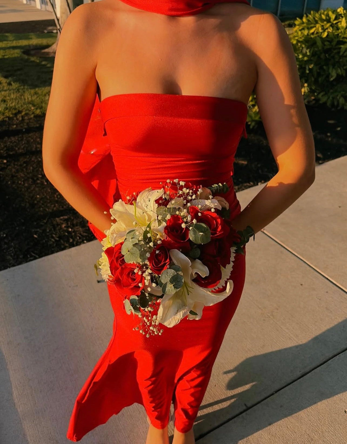 Strapless Red Mermaid Satin Prom Dress Formal Wedding Guest Dress