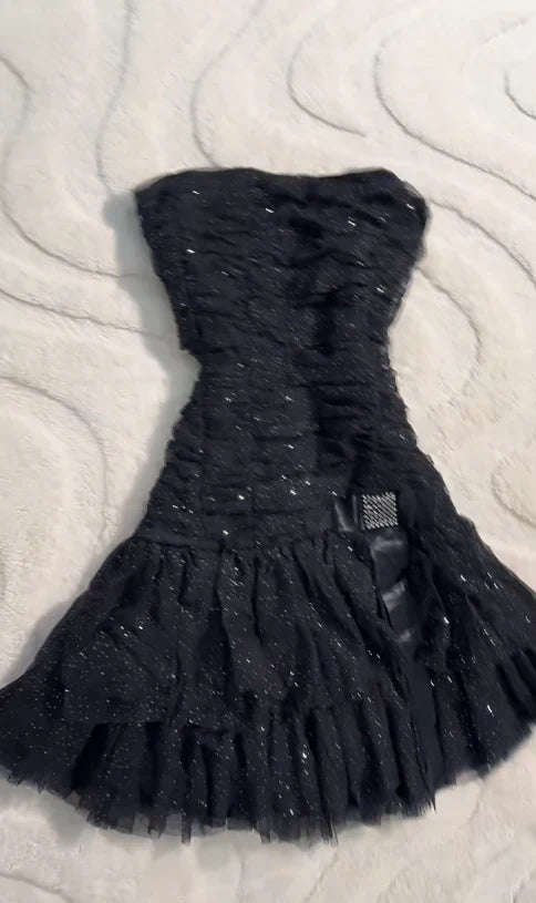 Strapless Retro Black Homecoming Dress Sparkle Birthday Dress