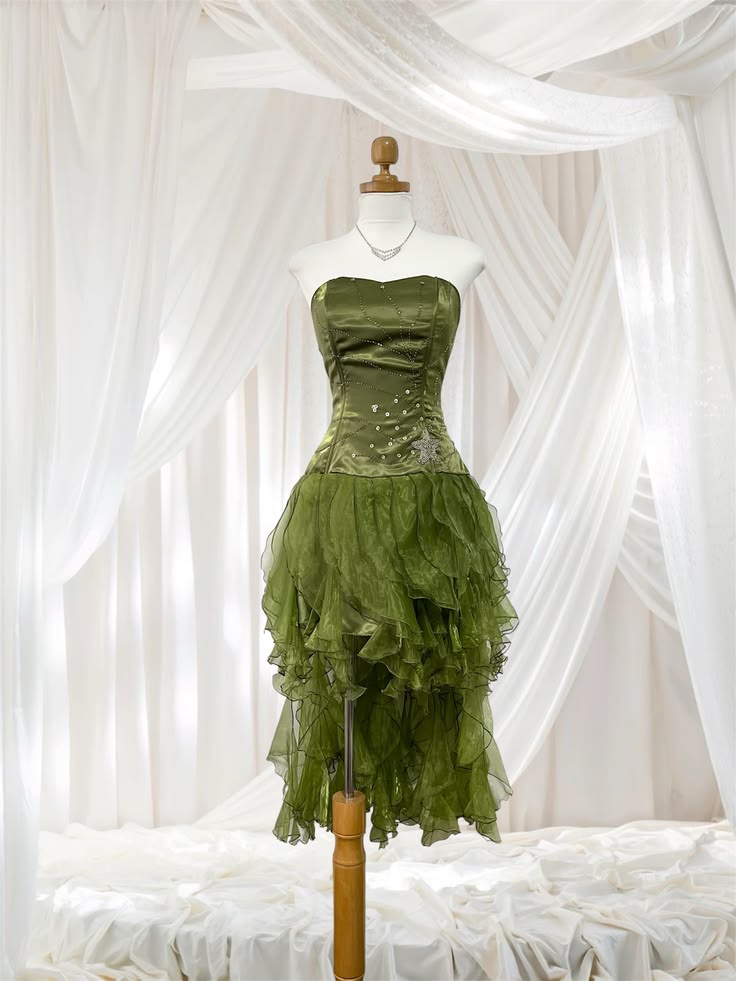 Strapless Retro Green Homecoming Dress Beaded Birthday Dress