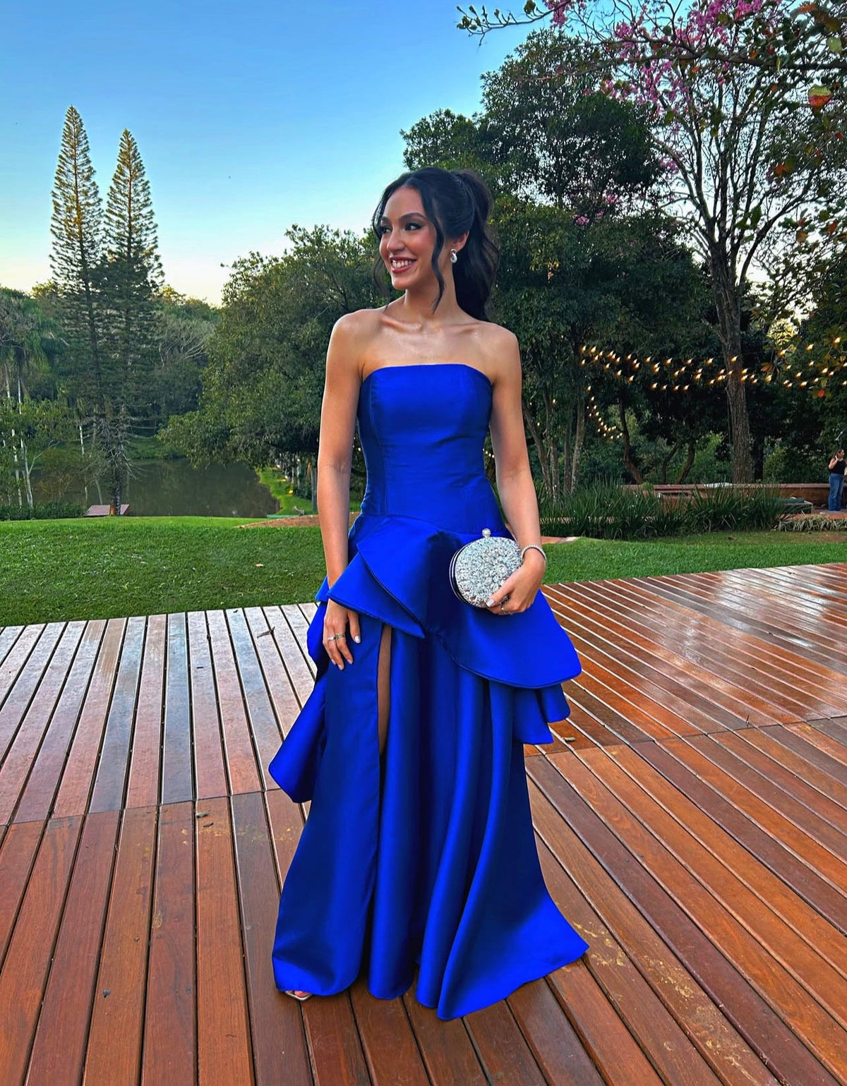 Strapless Royal Blue A-Line Wedding Guest Dress Long Evening Dress
