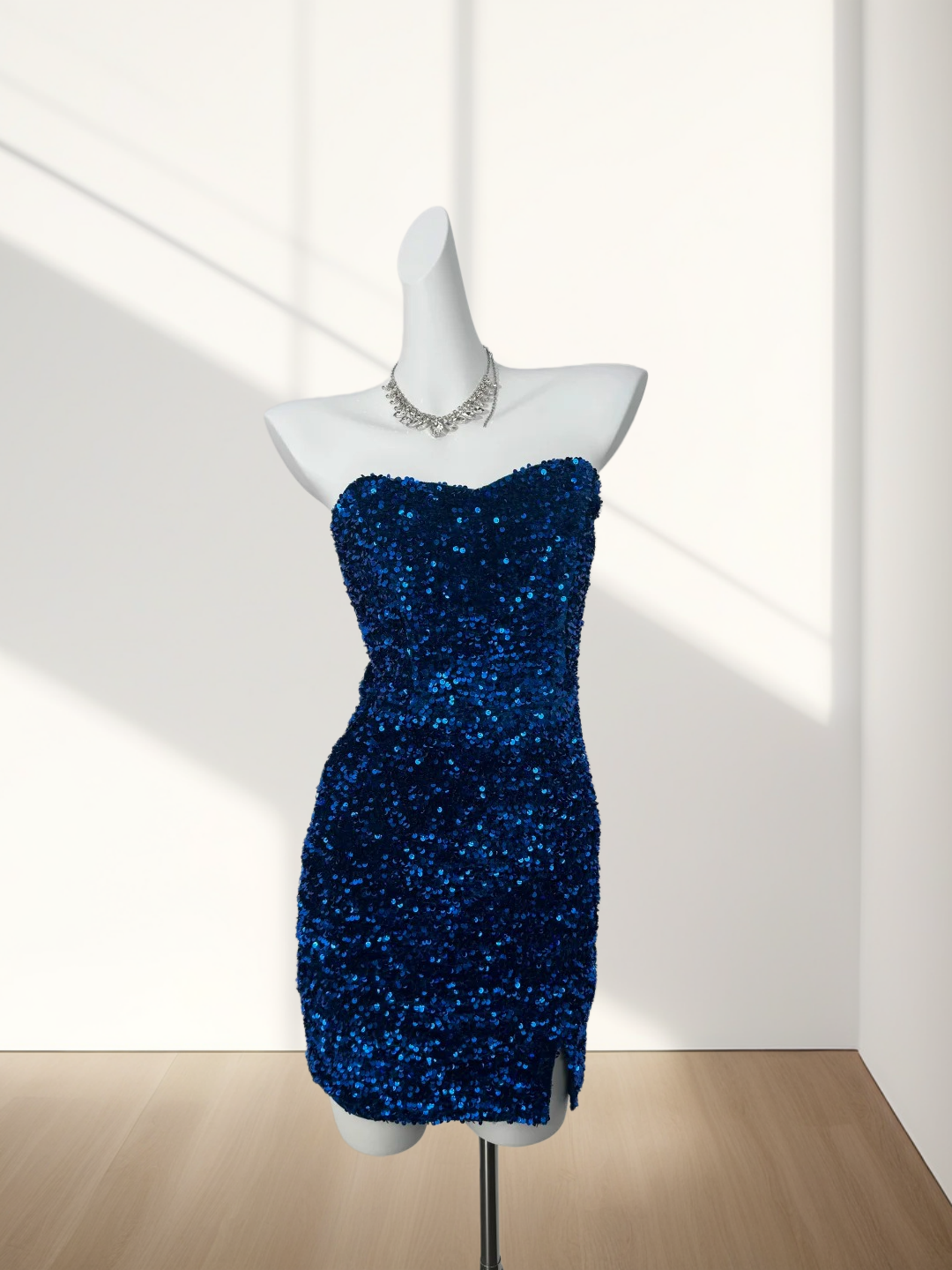 Strapless Royal Blue Sheath Sequins Homecoming Dress