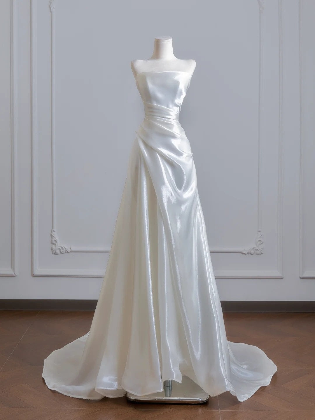 Strapless Satin White Wedding Dress Formal Evening Dress