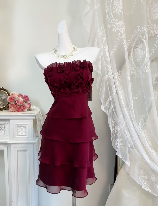 Strapless Sheath Chiffon Homecoming Dress With Bow Knots