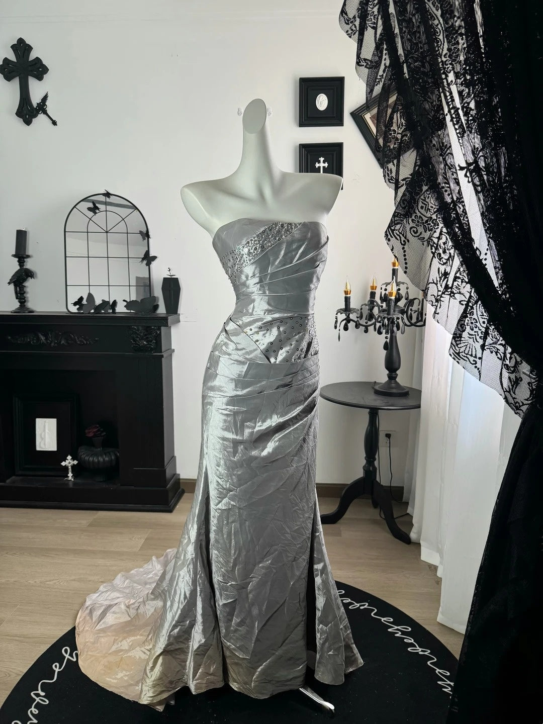 Strapless Silver Sheath Prom Dress Sheath Evening Dress