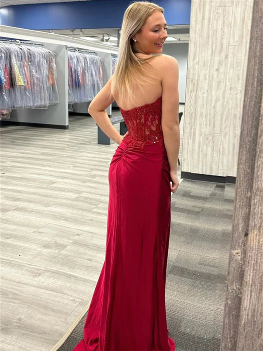 Strapless Sweetheart Mermaid Appliques Strapless Long Prom Dress