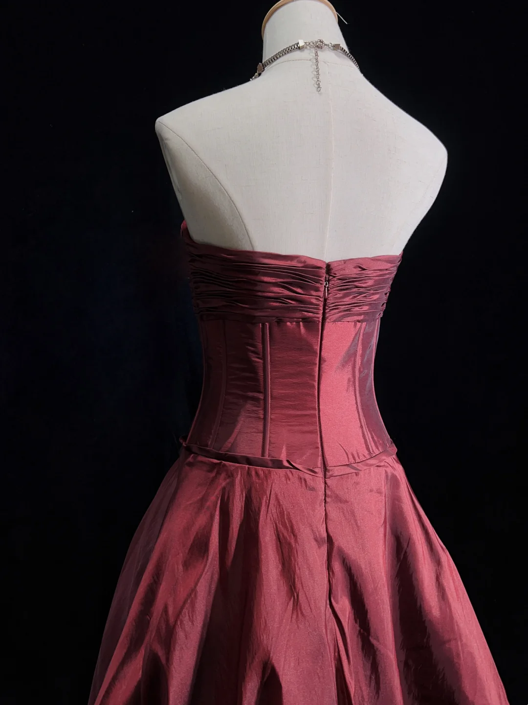 Strapless Taffeta Burgundy A Line Birthday Dress J9792