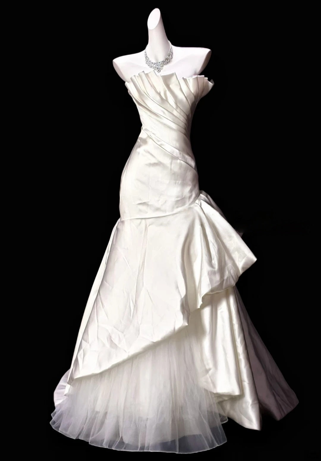 Strapless White Satin Wedding Dress For Bride Elegant Evening Dress