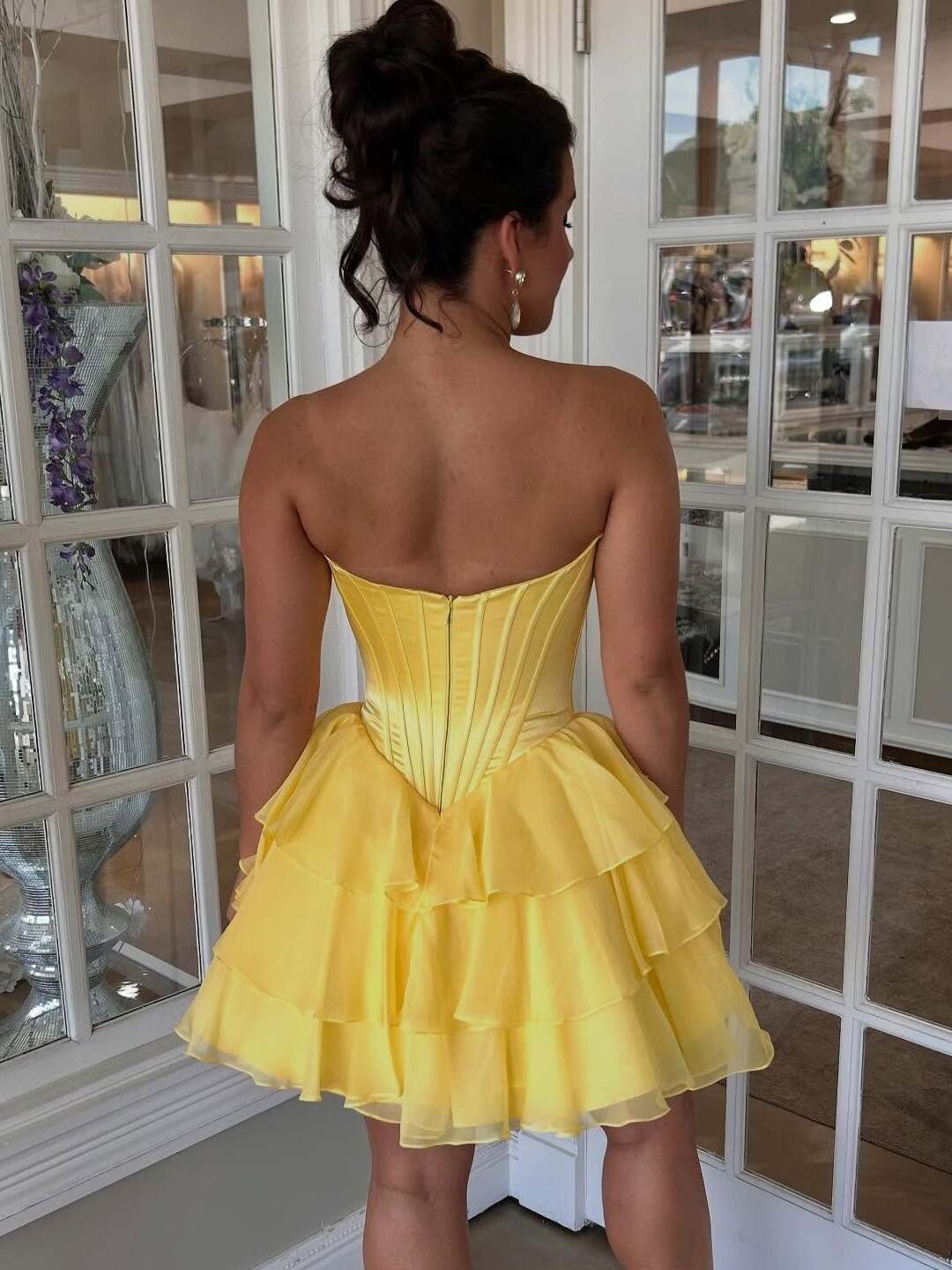 A Line Short Corset Homecoming Dress with Ruffles