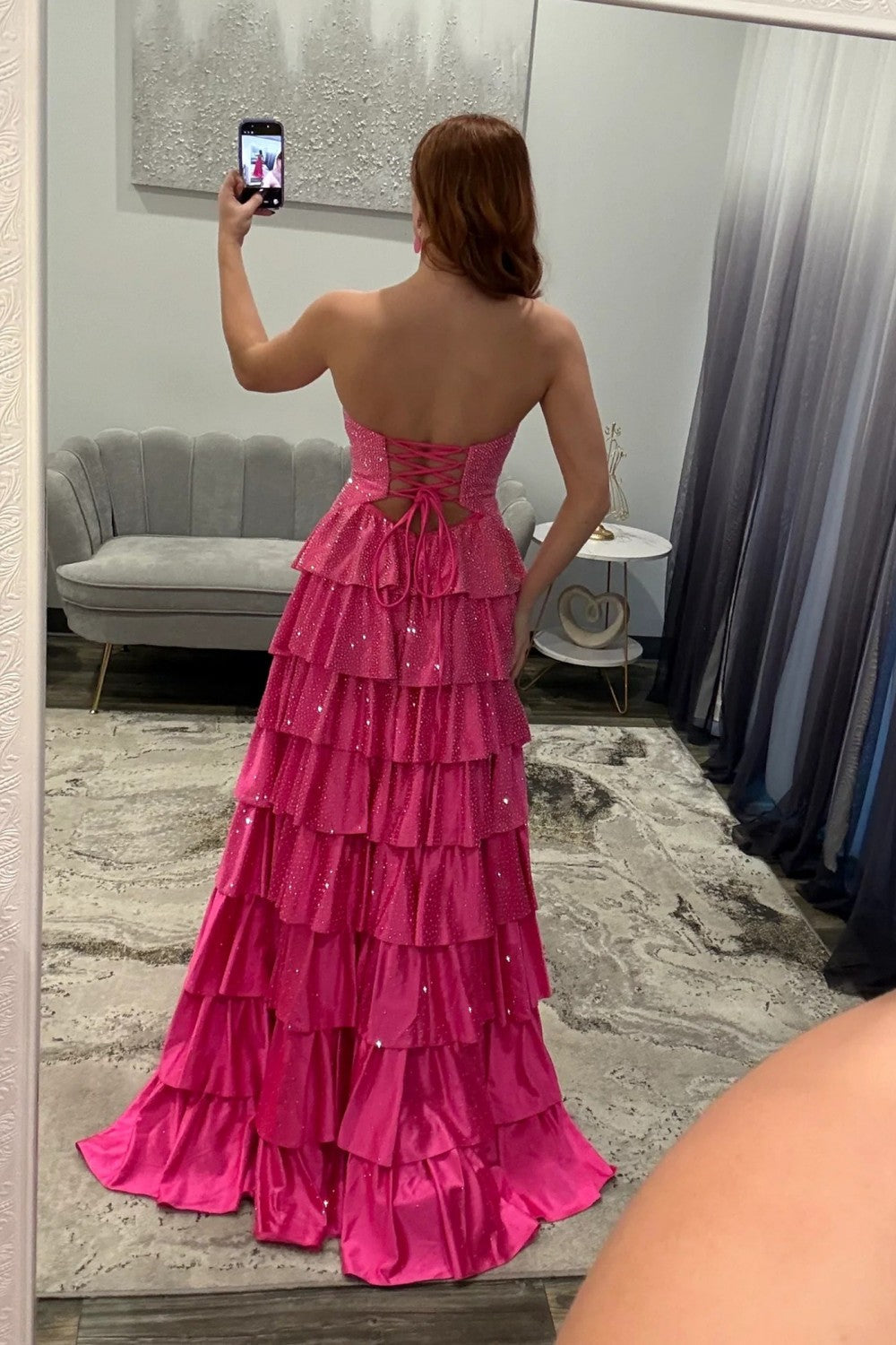 Sparkly A Line Sweetheart Hot Pink Long Prom Dress with Beading