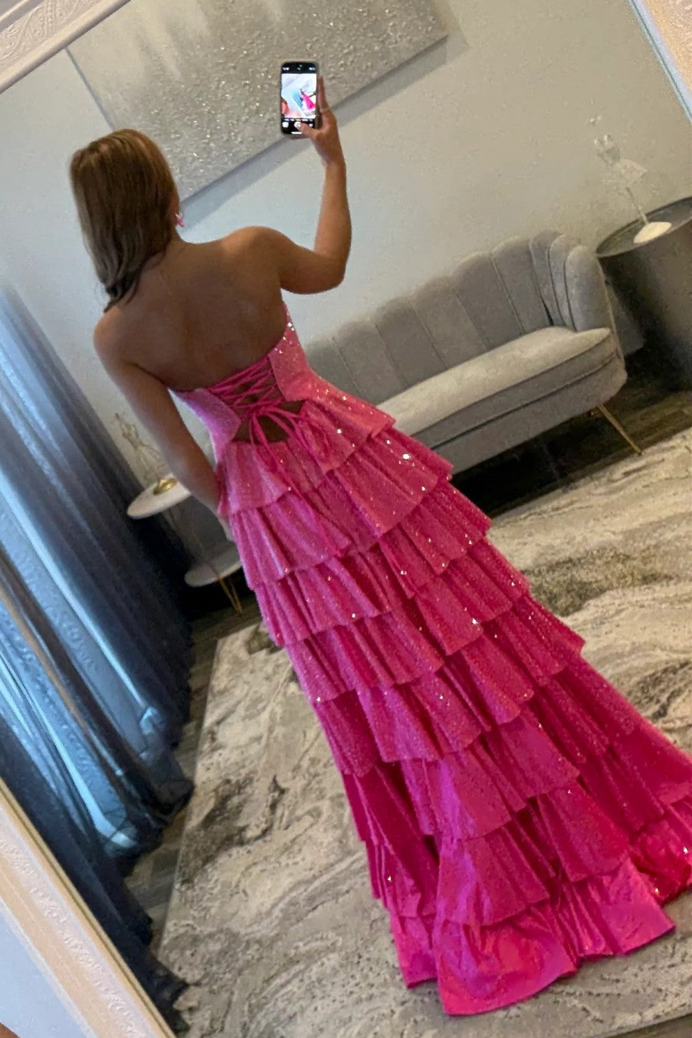 Sparkly A Line Sweetheart Hot Pink Long Prom Dress with Beading