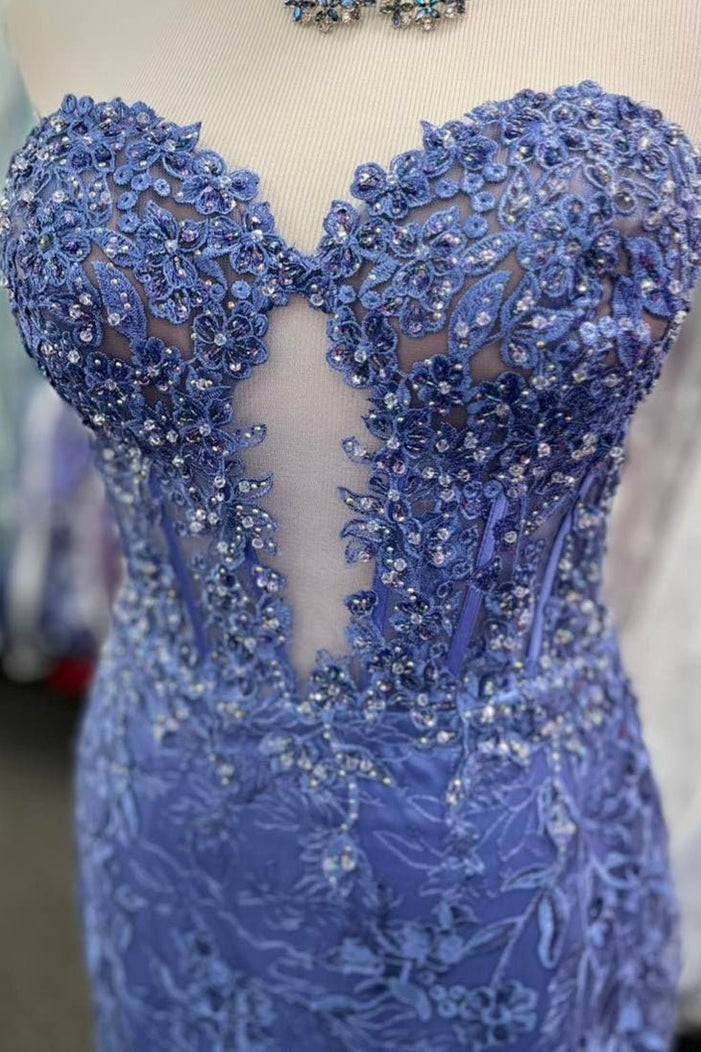 Charming Fuchsia Mermaid Sweetheart Backless Corset Prom Dress With Appliques