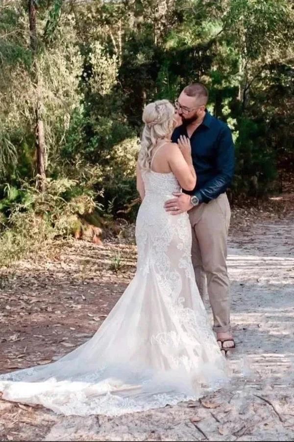 Straps Lace Mermaid Wedding Dresses Boho Wedding Dresses (ZD16111)