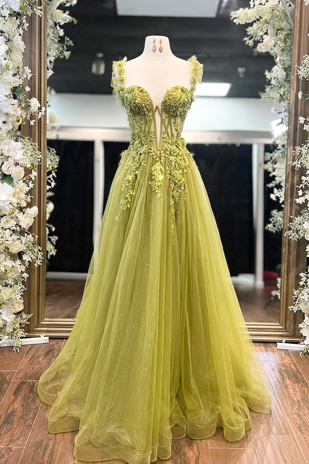 Stunning A-Line Lace Up Long Glitter Tulle Prom Dress with Appliques - FashionDia