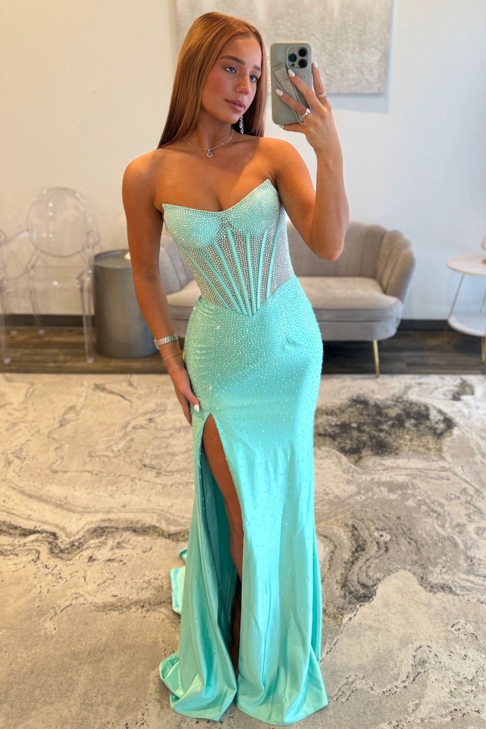 Shine Mermaid Strapless Yellow Corset Prom Dress with Beading