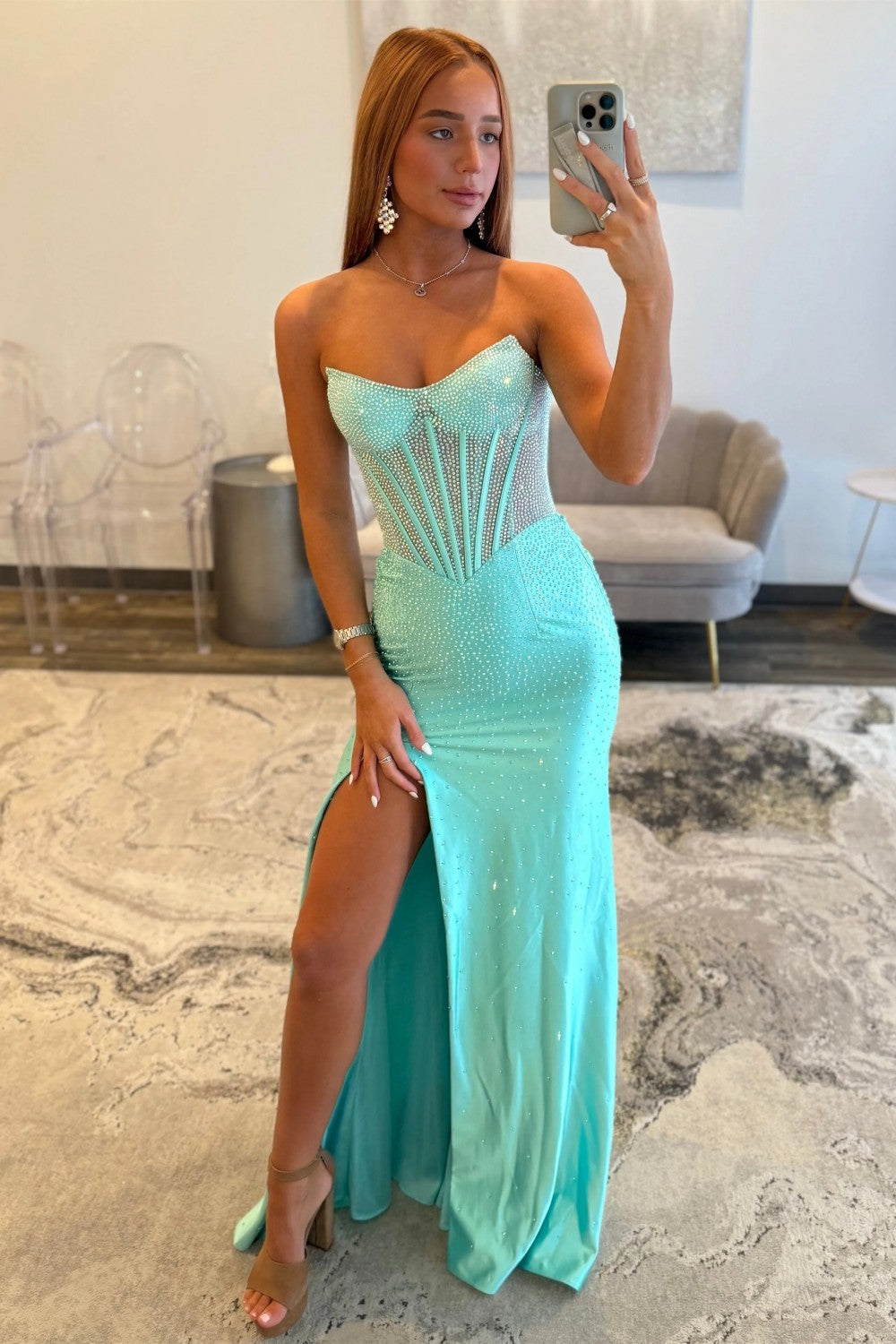 Shine Mermaid Strapless Yellow Corset Prom Dress with Beading
