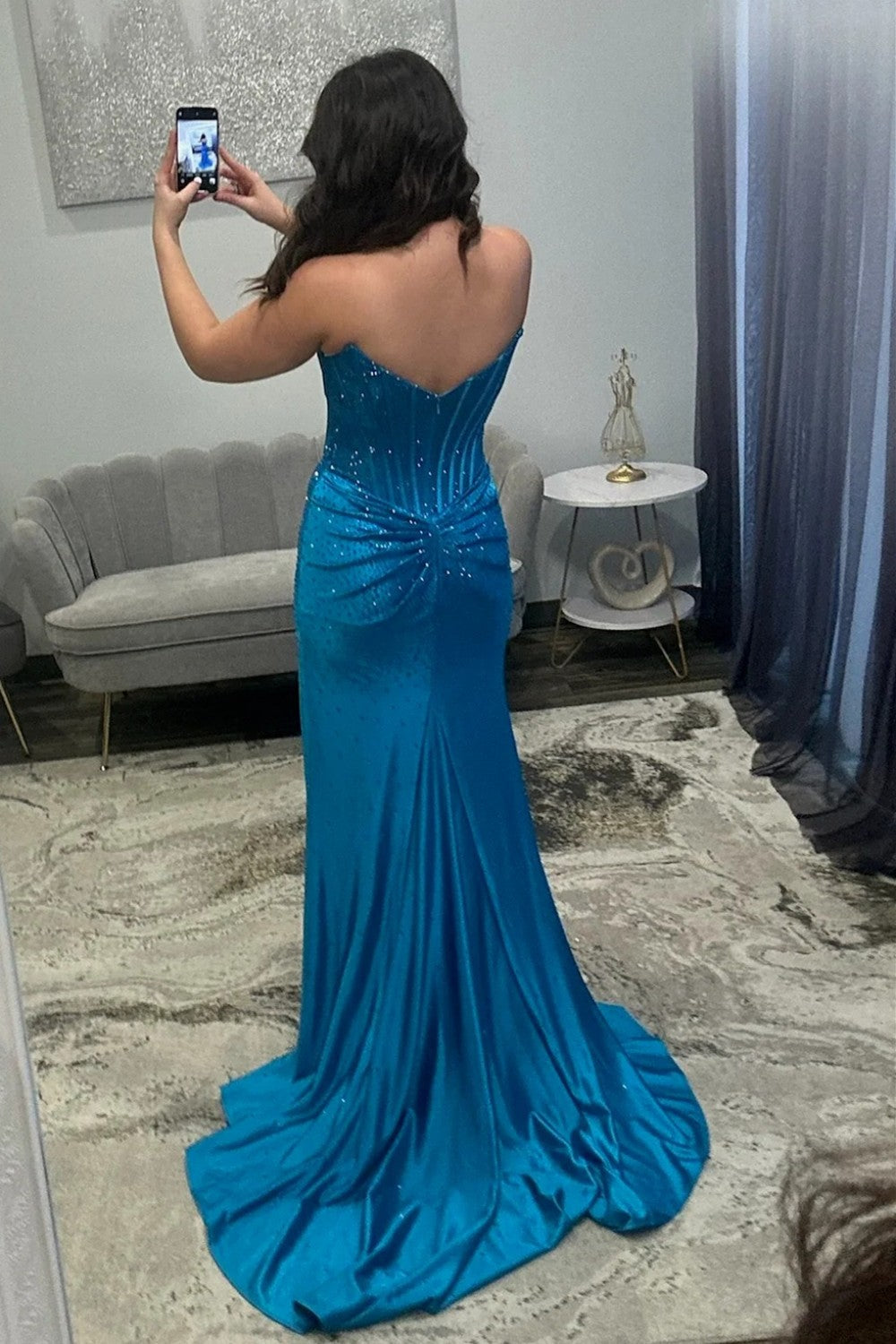 Shine Mermaid Strapless Yellow Corset Prom Dress with Beading