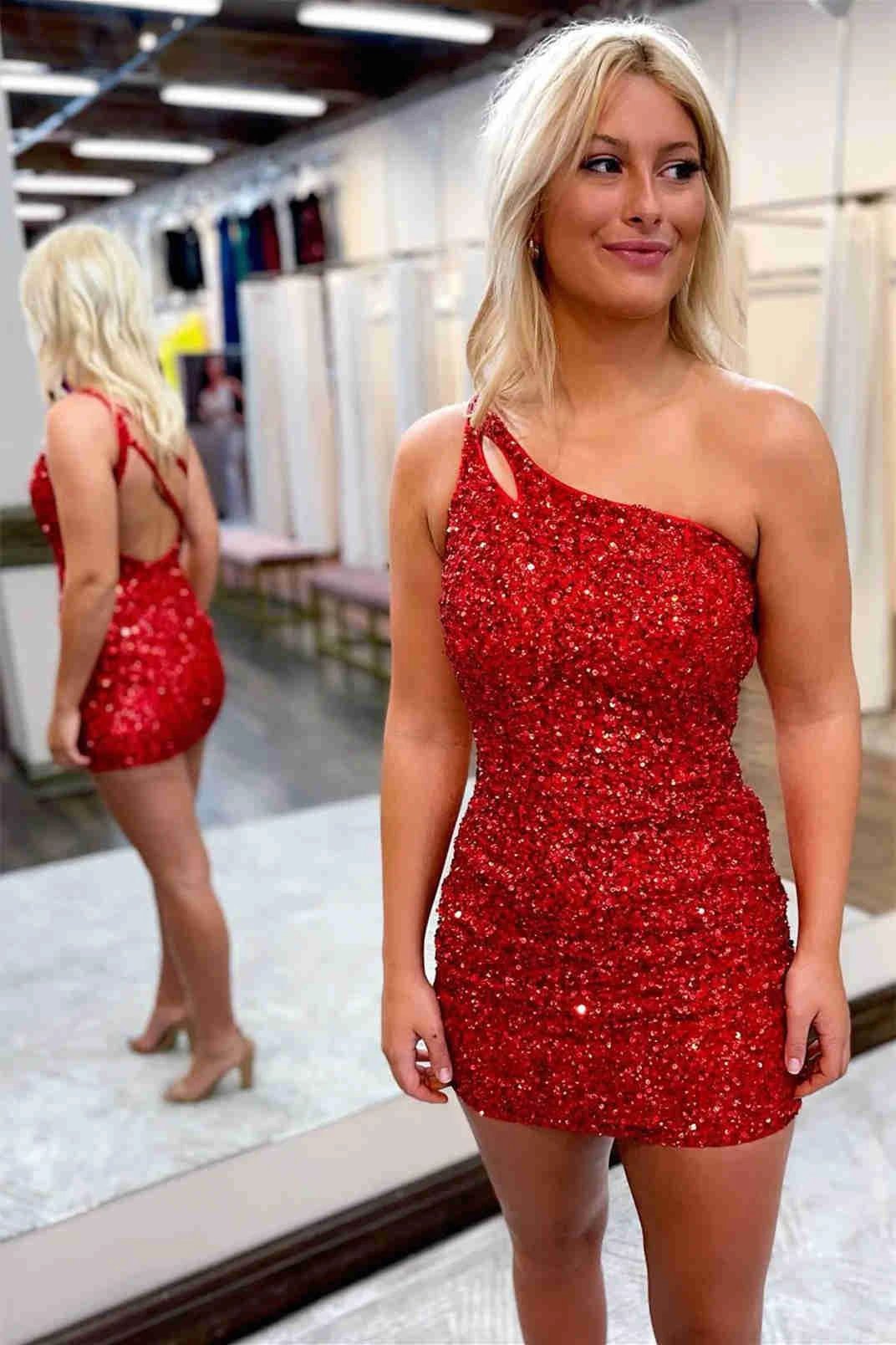 Stunning Hot Pink Sequins Homecoming Dress SYH19 by vivymakudress