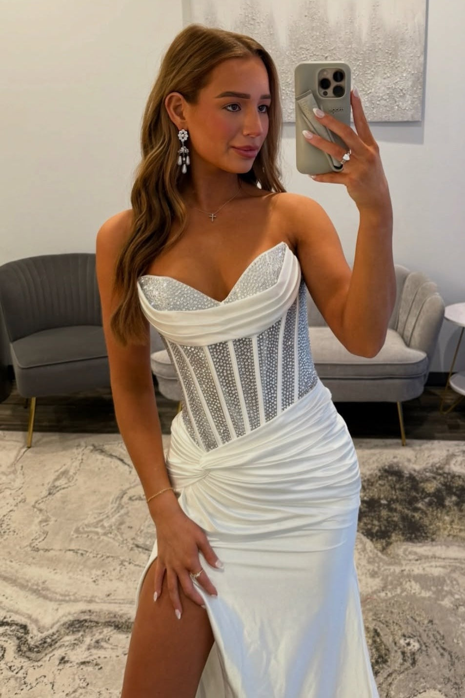 Stunning Mermaid Sweetheart White Corset Prom Dress with Beading - View 4 | FashionDia