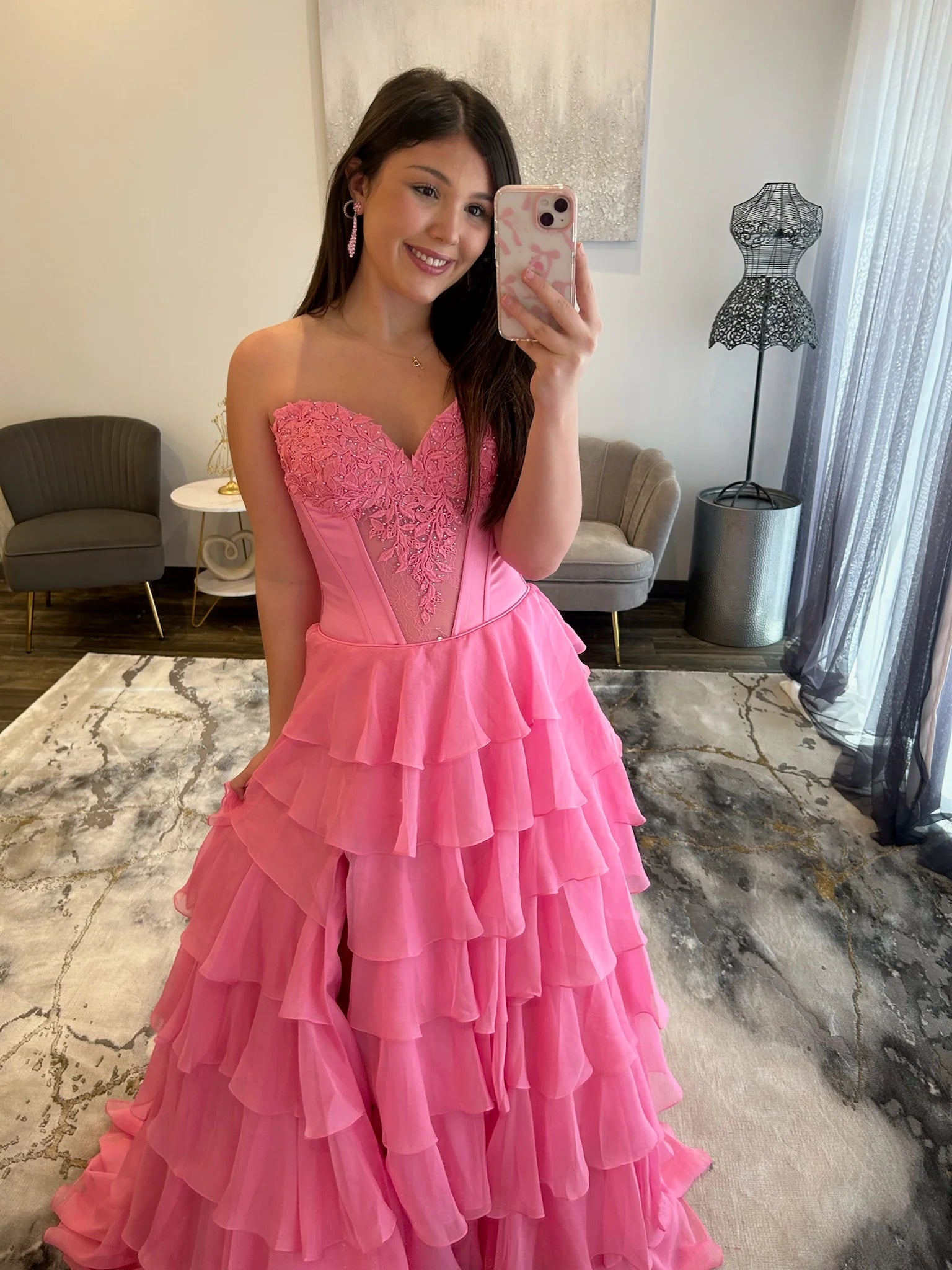 Charming A Line Sweetheart Red Corset Prom Dress with Appliques Ruffles