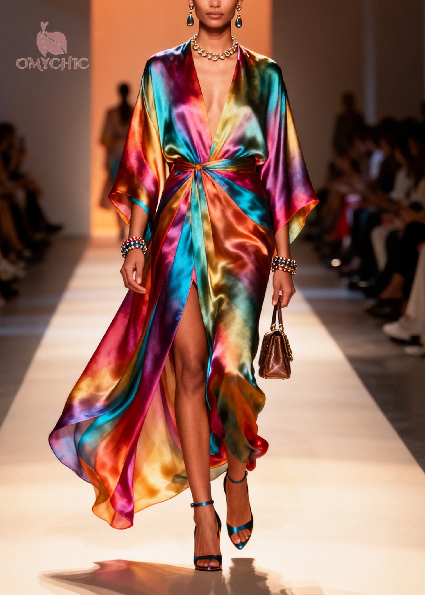 Style Gradient Color Side Open Draping Chiffon Beach Dress Summer