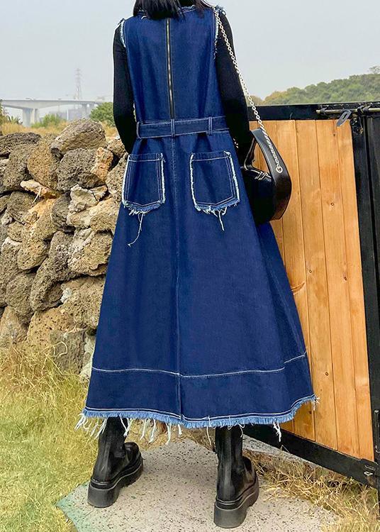 Style O Neck Patchwork Spring Tunic Pattern Sewing Denim Blue Long Dresses