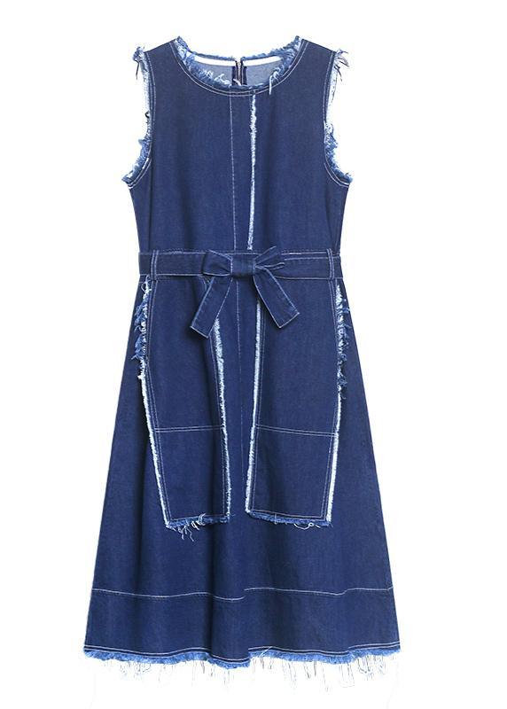 Style O Neck Patchwork Spring Tunic Pattern Sewing Denim Blue Long Dresses