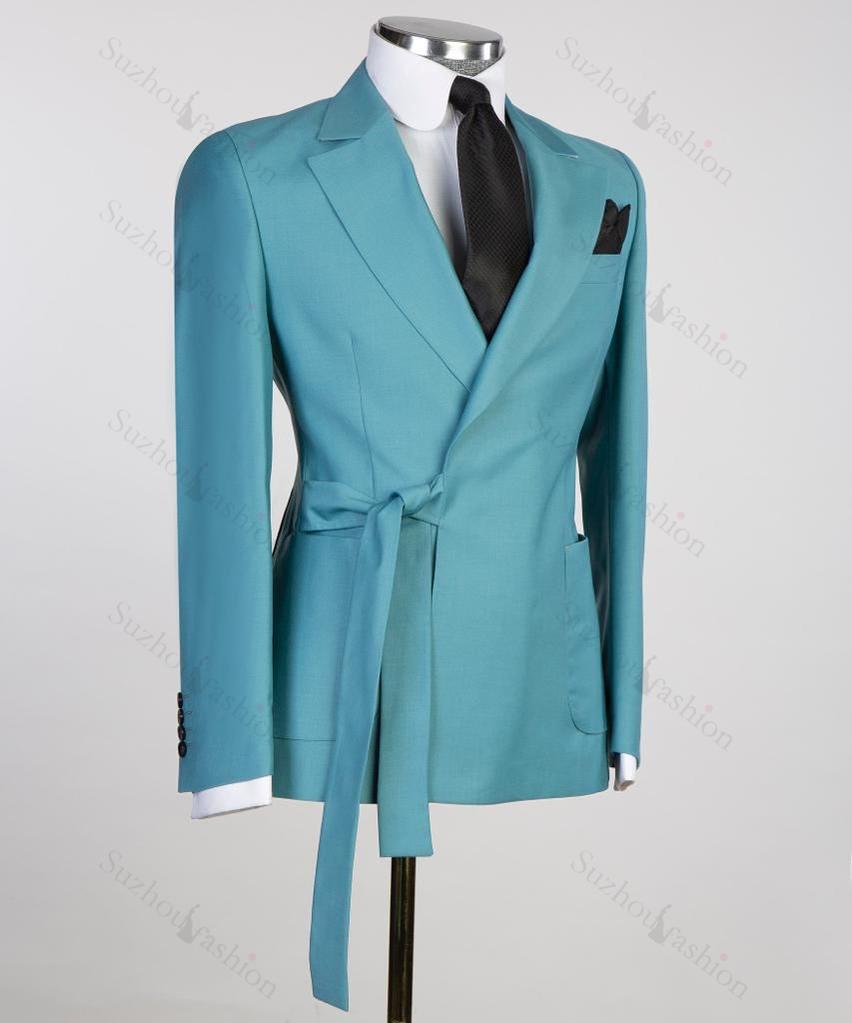 Stylish Blue Notched Lapel 2 Piece Prom Suit