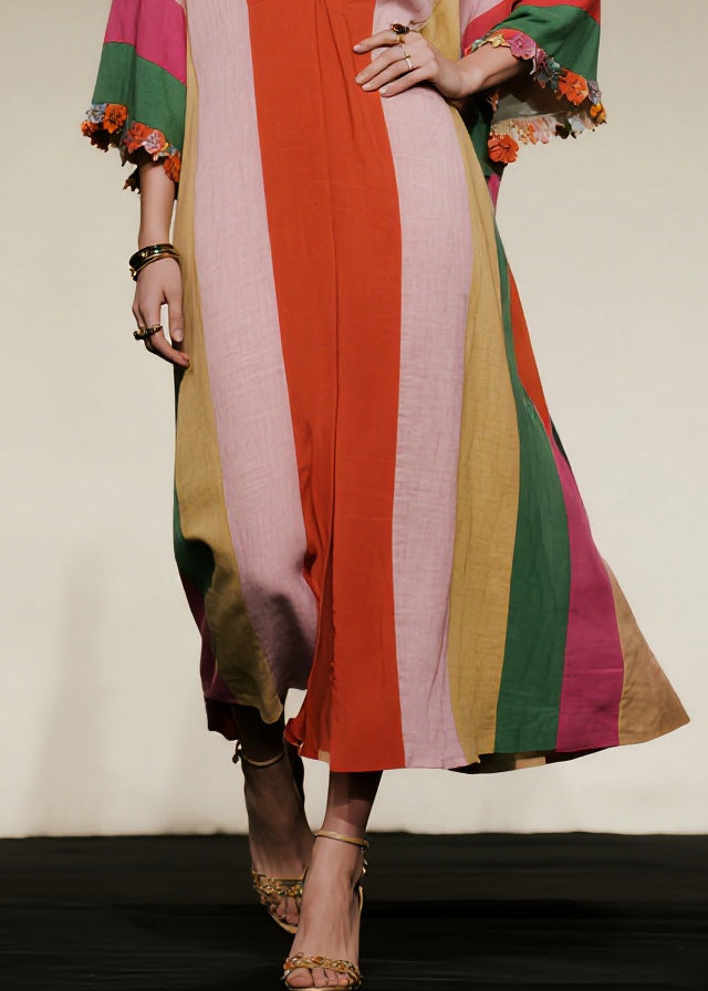 Stylish Colorblock Oversized Floral Cotton Long Dress Summer