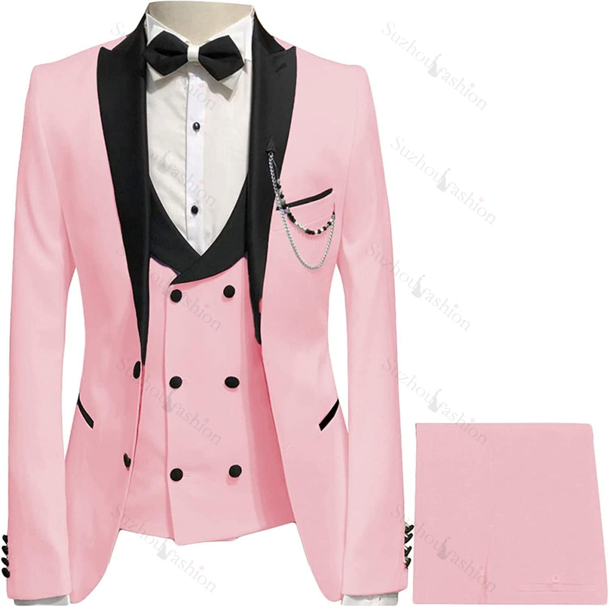 Stylish Pink Peaked Lapel 3 Piece Prom Suit